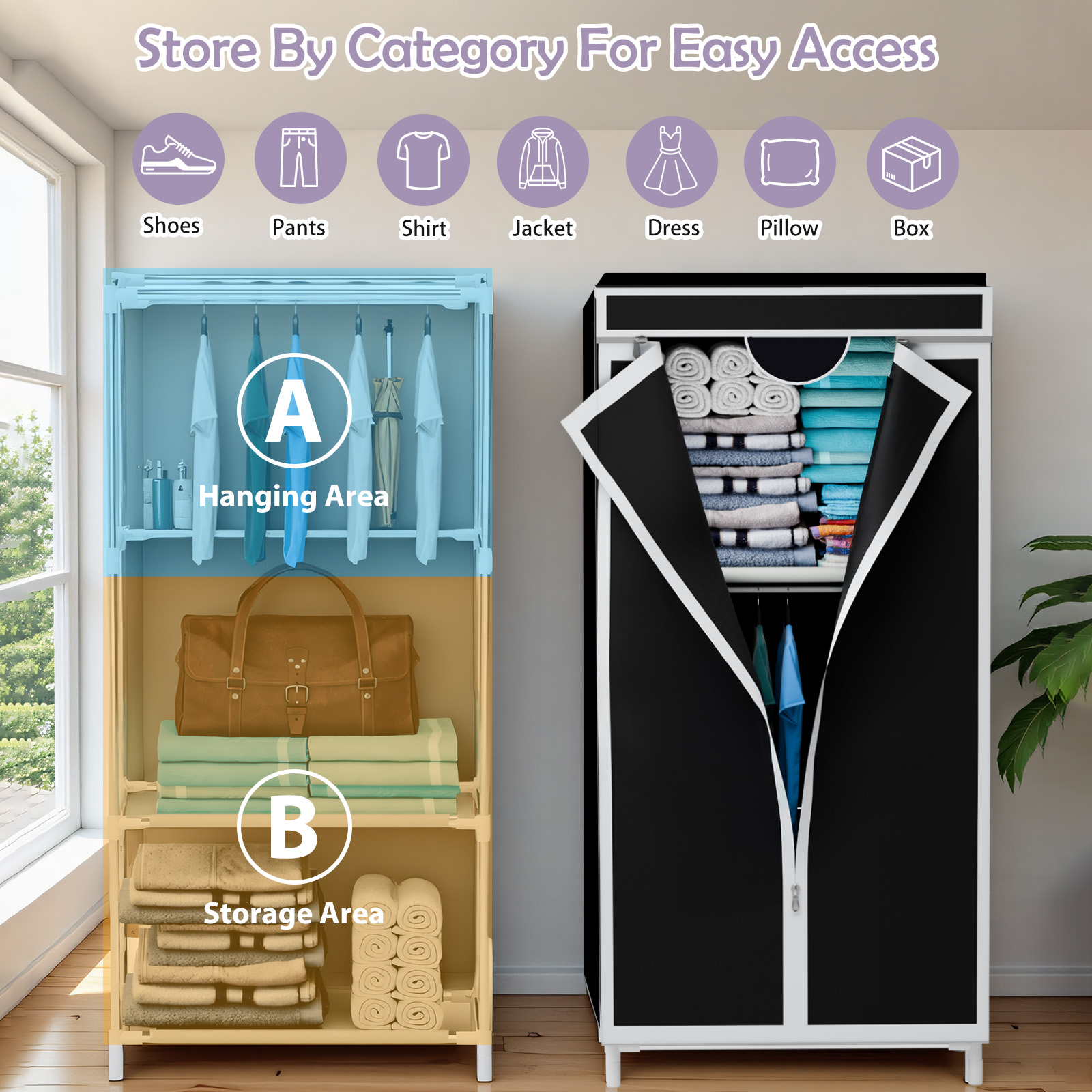 Wardrobe Closet Portable Fabric Cover - Taşınabilir Kumaş Gardırop Dolabı Askılıklı Giysi