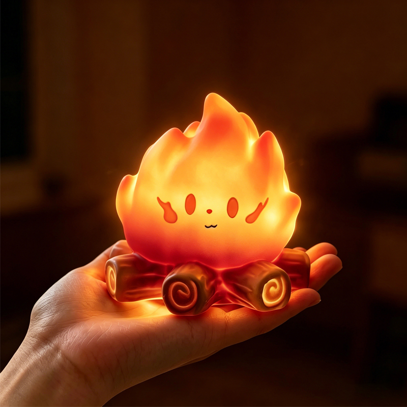 Floating Nightstand With Led Light - Yaratıcı Kawaii Mini Karikatür Kamp Ateşi