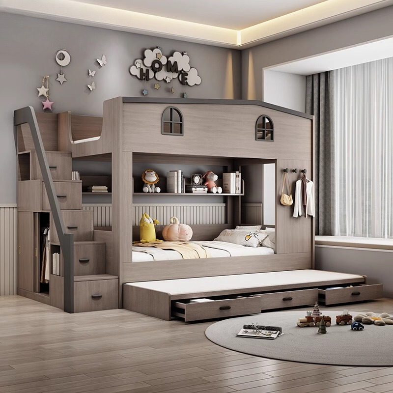 Bunk Bed With Stairs And Slide - İskandinav Çift Katlı Çocuk Yatakları Ahşap