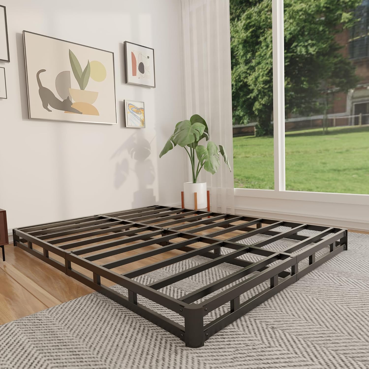 Canopy Bed Frame Metal Queen - 4 İnç Queen Boy Düşük Profilli,