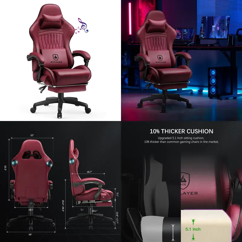 Office Furniture - Hoparlörlü GTPLAYER Oyun Koltuğu, Ergonomik, Yapay