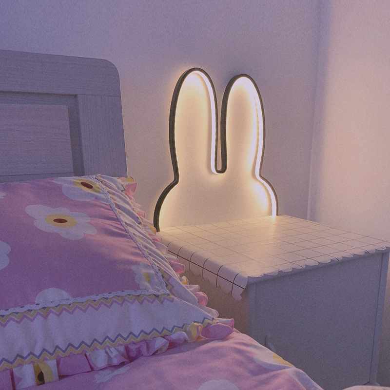 Floating Nightstand With Led Light - Sevimli LED Tavşan Duvar Lambaları USB