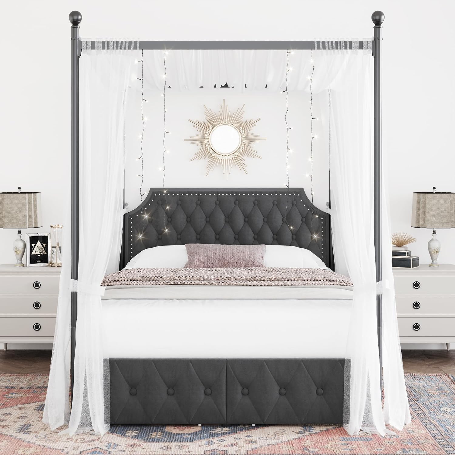 Kraliçe Boy Yatak Çerçevesi, D - Canopy Bed Frame Metal Queen incelemesi ve fiyatı