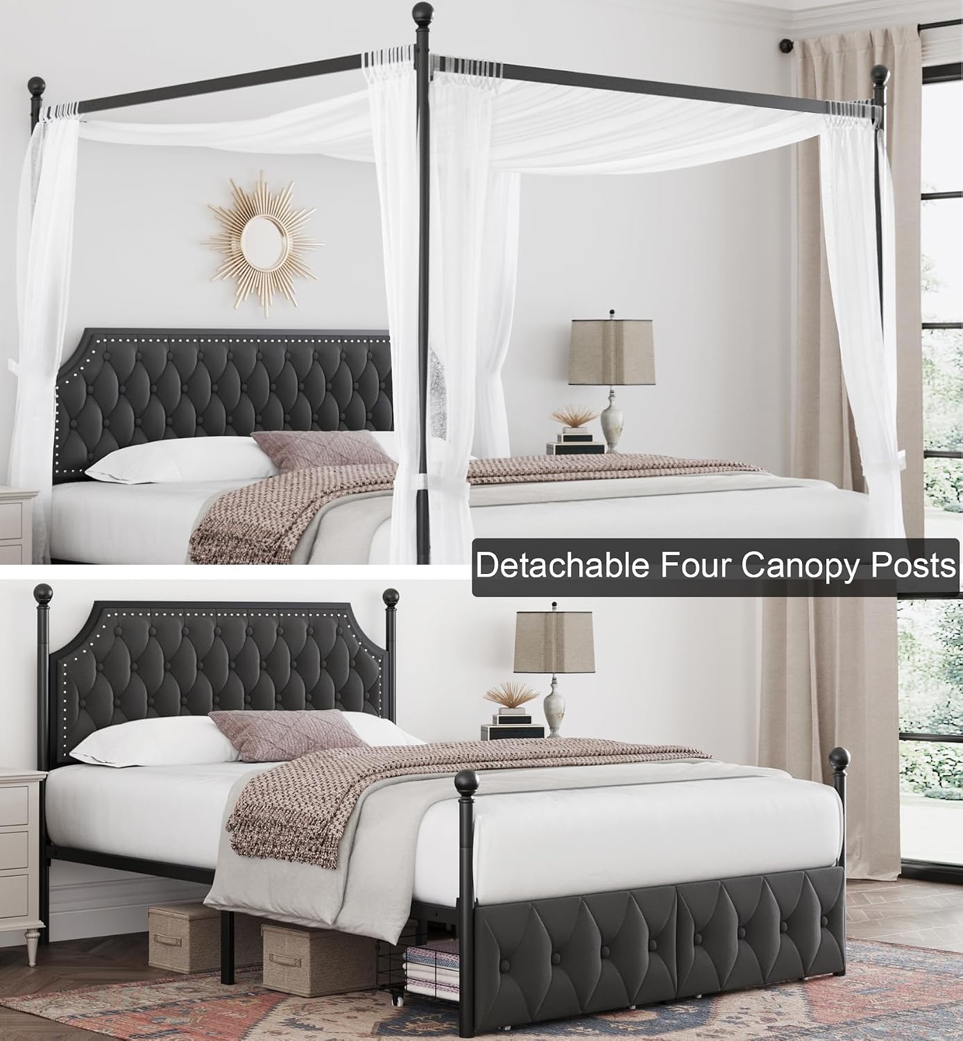 Kraliçe Boy Yatak Çerçevesi, D - Canopy Bed Frame Metal Queen incelemesi ve fiyatı